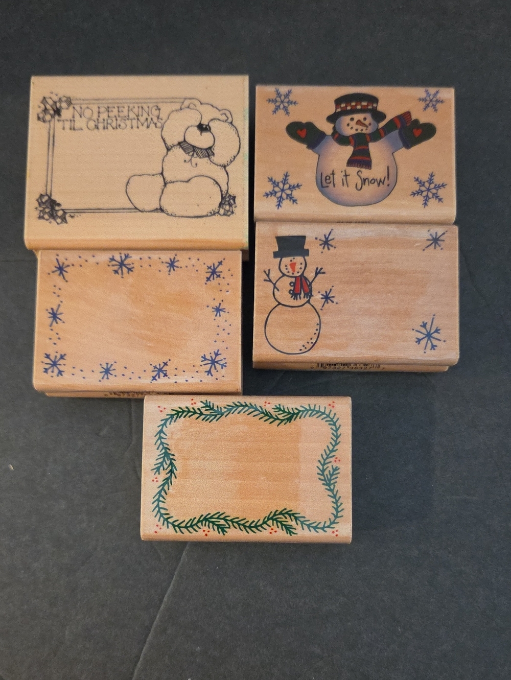 Holiday Snowman Wooden Rubber Stamps Set - 5 Stamps